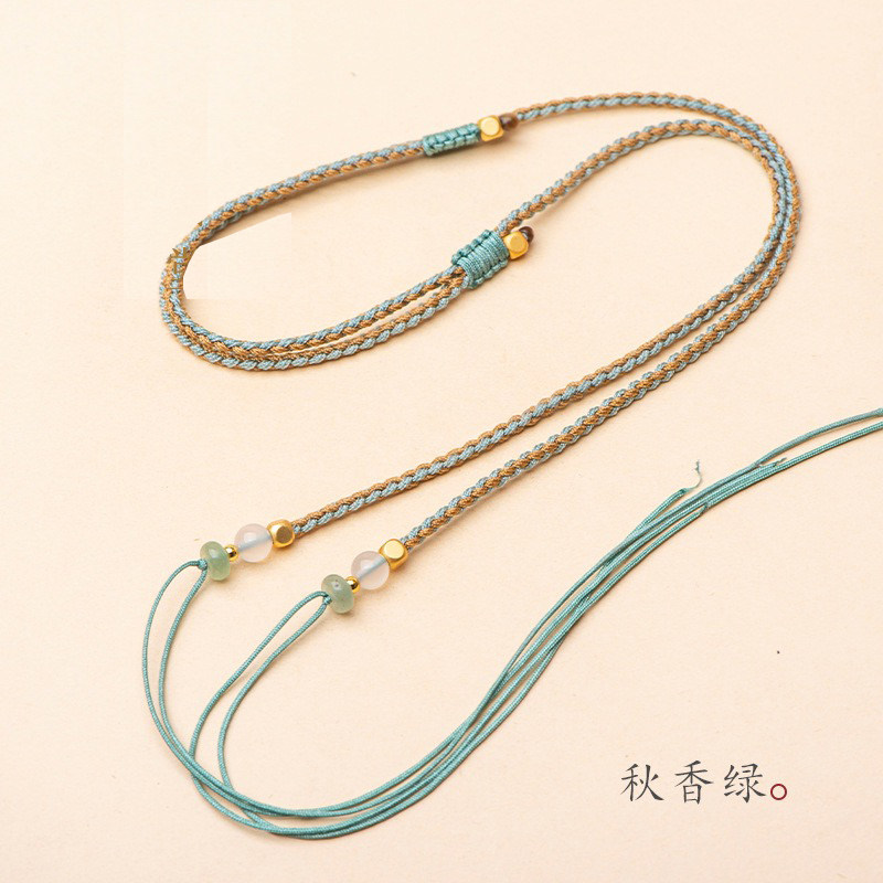 可调节双色四股编织横穿款东陵玉玛瑙吊坠挂绳蜜蜡黄金天珠挂脖绳