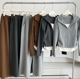 新款 Beau Muse仿羊绒假两件连帽套装 2026春季 两件套 卫衣阔腿裤