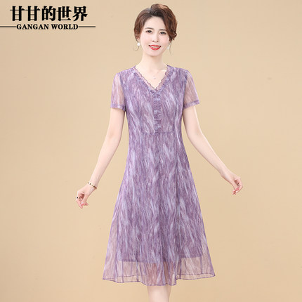 甘甘的世界2025新款洋气妈妈连衣裙夏季短袖中年女士贵夫人裙子