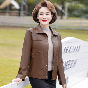 皮夹克中老年女装 m18秋季 外套妈妈装 休闲皮衣女短款 d95皮外套 新款
