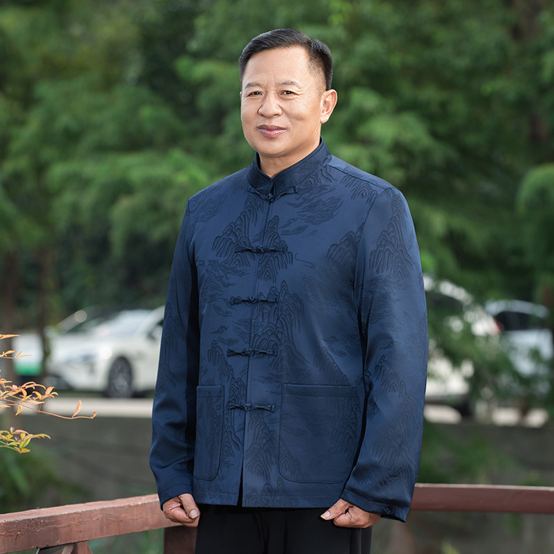 w76中老年唐装男中国风爸爸立领老年人加绒加厚父亲男c02外套冬装