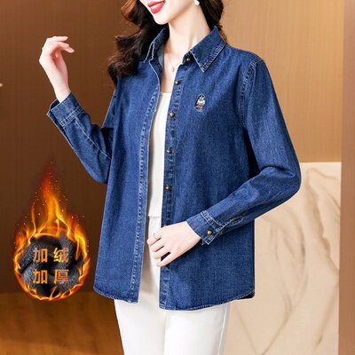 n25秋冬装妈妈装牛仔服加绒加厚衬衫中年牛子寸衫c01中老年女衬衣