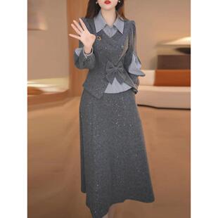 雪花绒漂亮出片衣服轻奢女装春秋新款气质高贵档次两件套连衣裙子