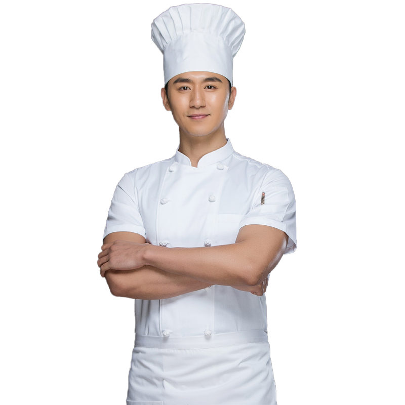 全白布扣圆扣中国风厨师服酒店厨师长工作服夏装透气高档厨房短袖