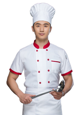 红领厨师工作服短袖夏季透气吸汗薄厨师服短袖厨房餐饮快餐店工衣