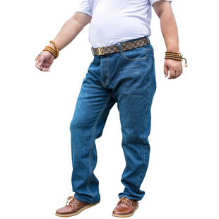 大码牛仔裤男加绒加厚长裤秋冬款肥佬加肥加大宽松直筒高弹牛仔裤