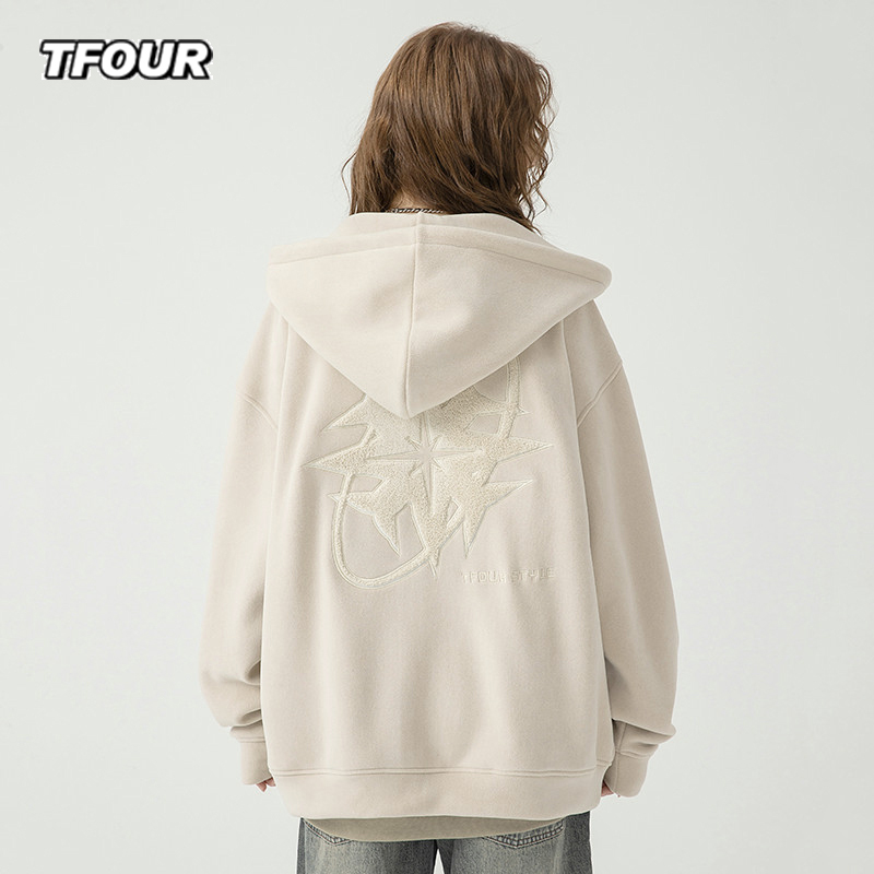 TFOUR 八芒星春秋季新款摇粒绒卫衣潮牌宽松外套慵懒风开衫拉链衫