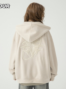 TFOUR 八芒星秋冬季新款摇粒绒卫衣开衫男女潮牌宽松外套加厚棉服