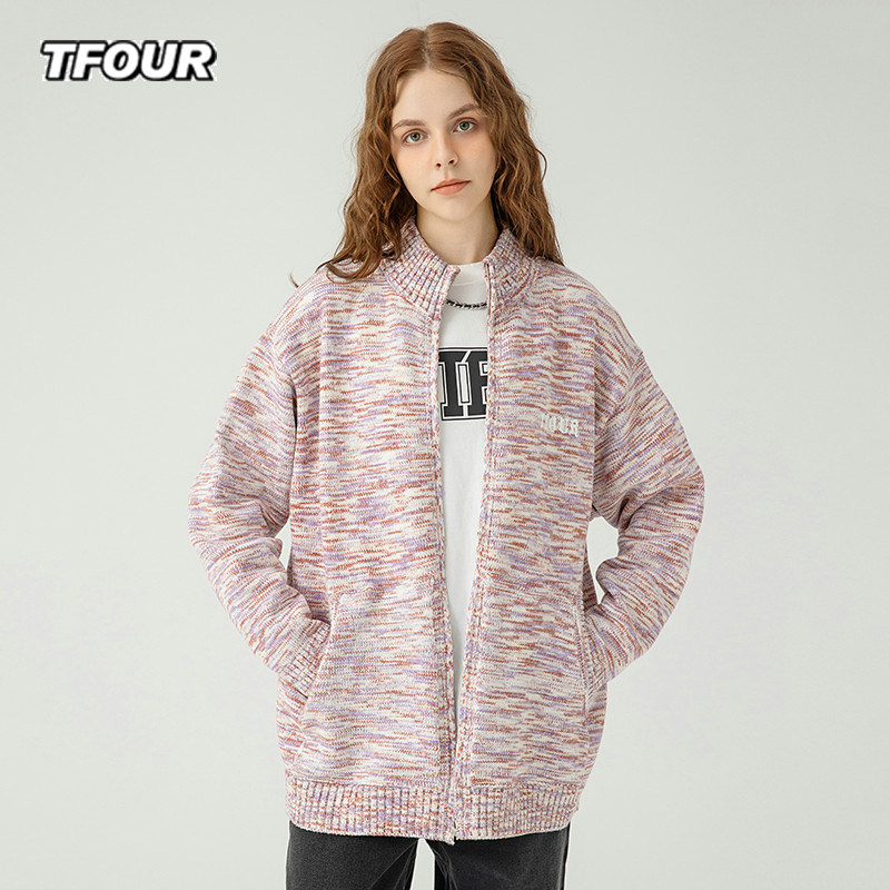 TFOUR 八芒星2025秋冬新款潮牌针织衫宽松美式彩虹开衫毛衣男女款,男装,针织衫/毛衣,淘宝优惠券,粉丝福利购,淘宝优惠卷