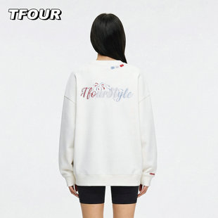 TFOUR 国潮牌重磅烟花刺绣卫衣男女春秋季新款宽松打底衫情侣上衣