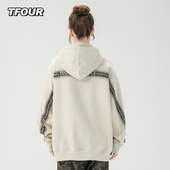 2025春秋季 新款 八芒星条纹印花连帽卫衣美式 TFOUR 潮牌宽松男女款