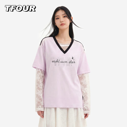 tfour夏季oversize休闲半袖上衣