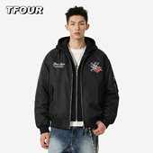 TFOUR 2026春秋款 连帽夹克男女潮流宽松廓形棒球服情侣外套可脱卸