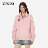 八芒星刺绣立领插肩袖 外套夹克男情侣装 春季 TFOUR 拉链开衫 上衣女