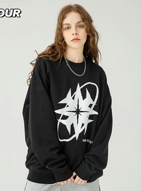 TFOUR 八芒星2025春秋季重磅美式潮牌圆领印花纯棉卫衣男女同款