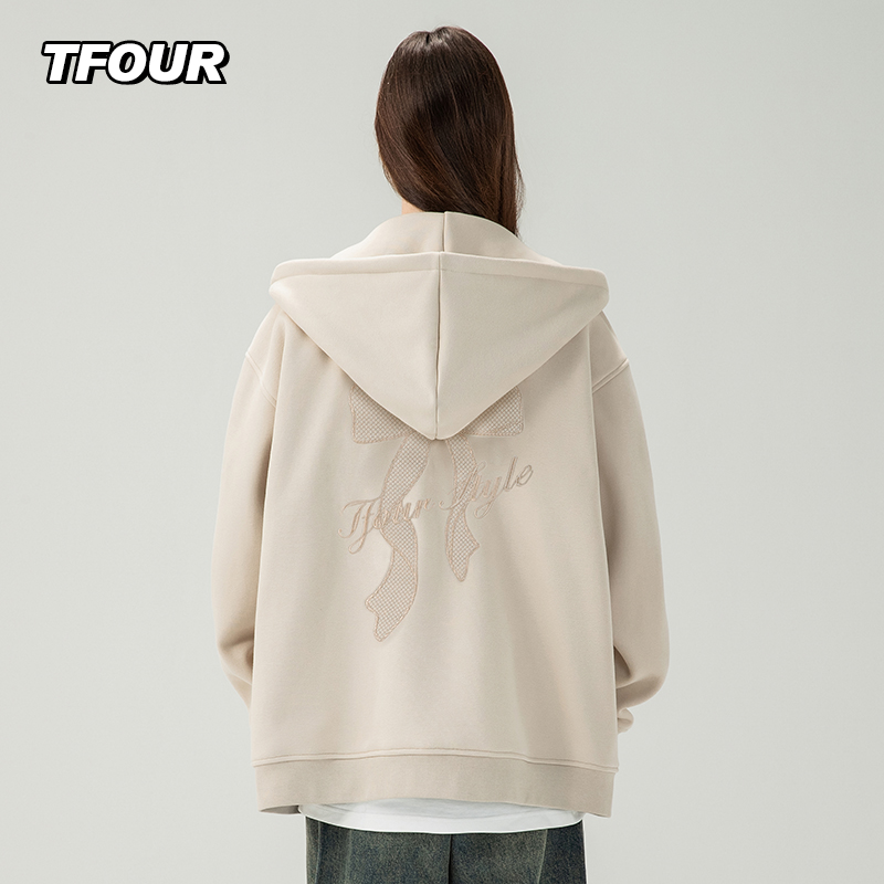 TFOUR美式休闲刺绣卫衣开衫拉链