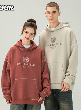 TFOUR 2025春秋季新款八芒星刺绣卫衣连帽潮牌美式宽松男女套头衫