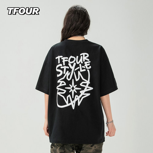 TFOUR发泡八芒星男女同款短袖T恤