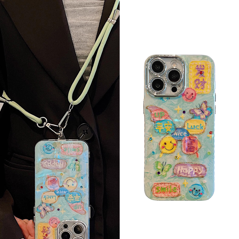 油画Lucky发财适用苹果16promax手机壳新款iPhone15女14pro超火12带镜头膜13pm防摔11小众15promax全包保护套