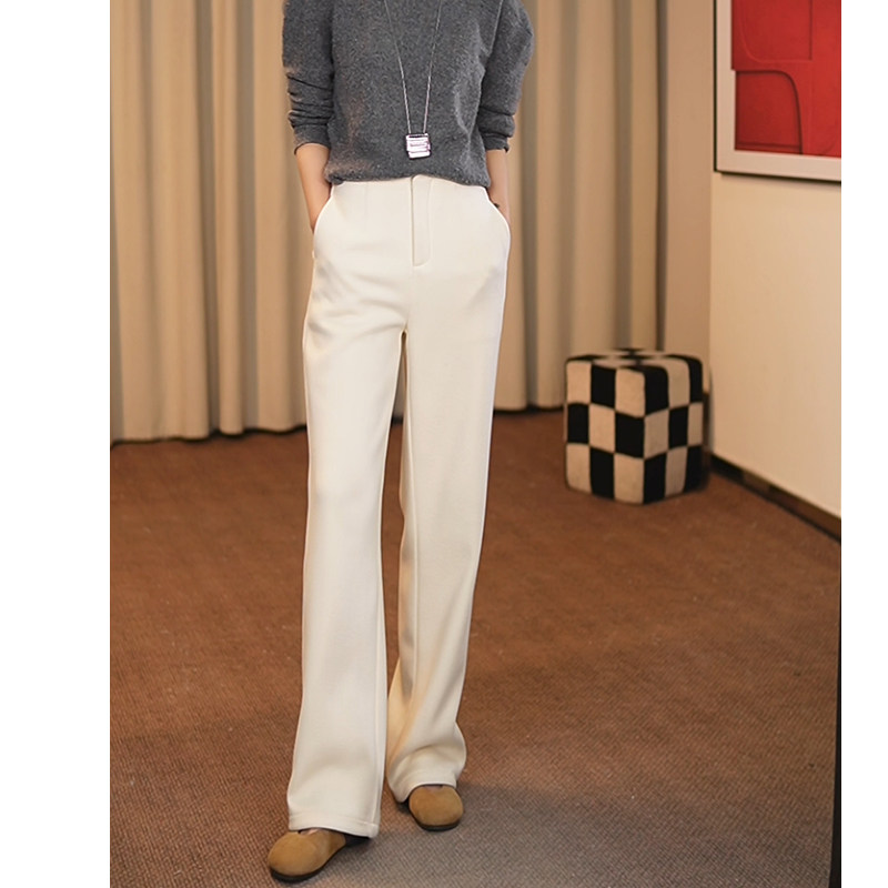 冬季加绒加厚窄版阔腿直筒裤白色毛呢阔腿裤高腰显瘦百搭休闲长裤,女装/女士精品,休闲裤,淘宝优惠券,粉丝福利购,淘宝优惠卷