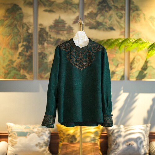 蓝大香云纱2025春绿色香云纱上衣