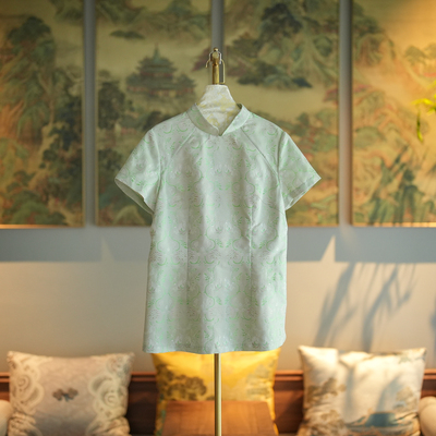 蓝大桑蚕丝2025夏绿色短袖上衣