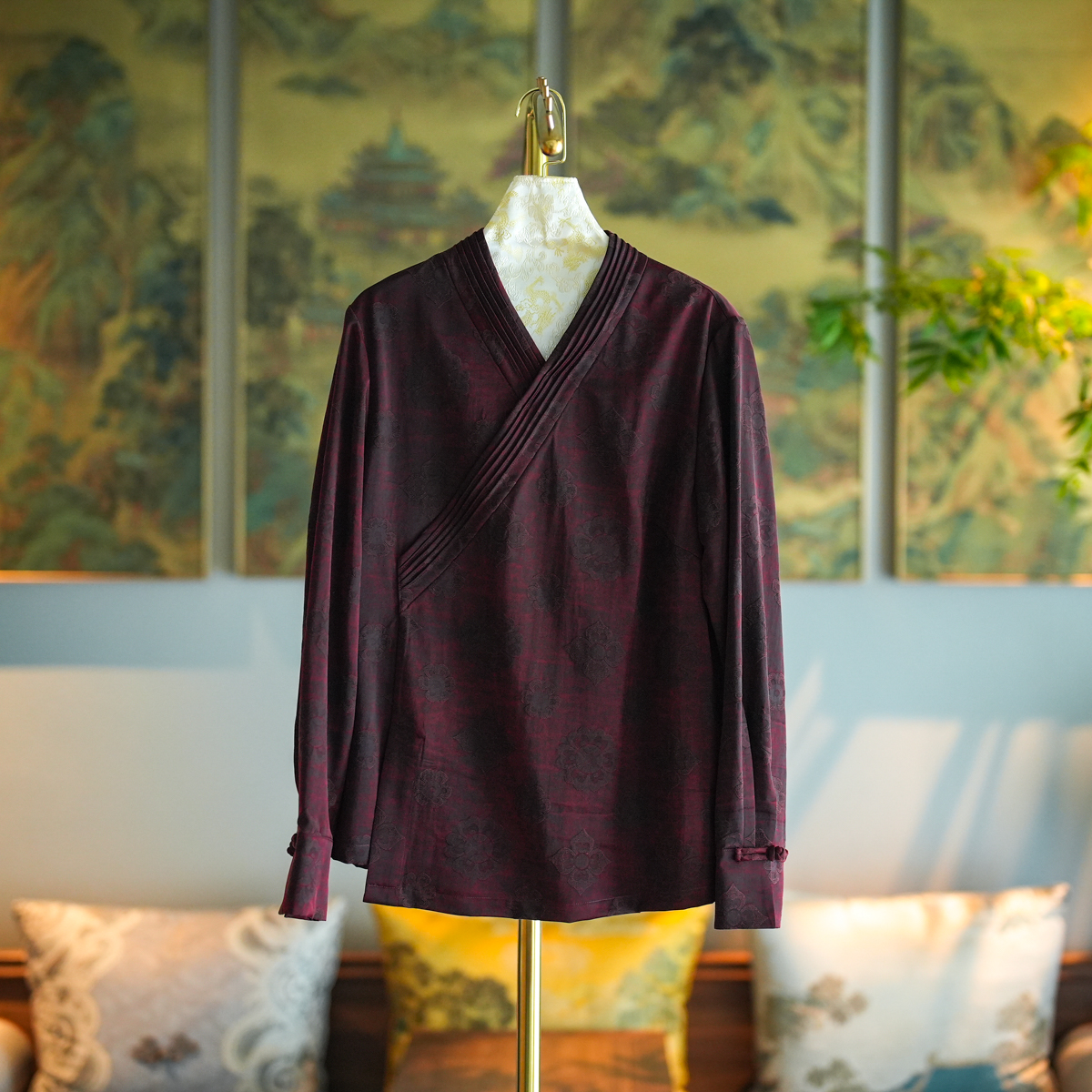 蓝大桑蚕丝2025秋长袖香云纱上衣