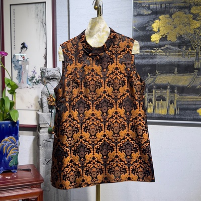 蓝大桑蚕丝2025夏宋锦无袖上衣