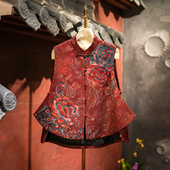 蓝大原创女装 国风龙凤呈祥立领莲花刺绣桑蚕丝宋锦不规则马夹5661