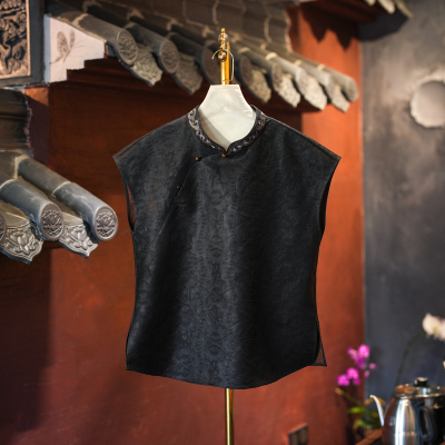 蓝大桑蚕丝2026春立领黑色上衣