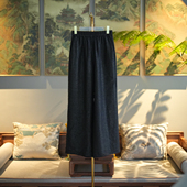 7509 真丝香云纱黑色长裤 蓝大原创女装 松紧高腰显瘦百搭直筒阔腿裤