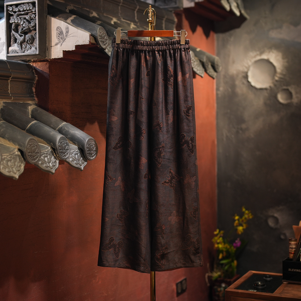 蓝大双面穿显瘦休闲阔腿蝴蝶长裤