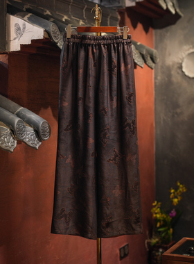 蓝大原创女装设计双面穿高腰显瘦真丝香云纱蝴蝶休闲阔腿长裤5672