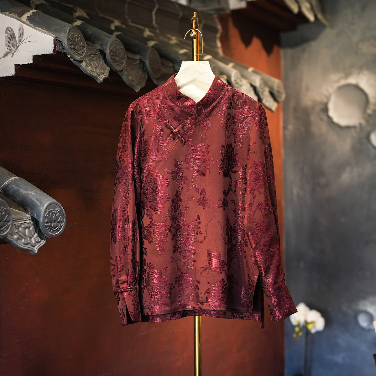 蓝大桑蚕丝2025秋盘扣长袖上衣