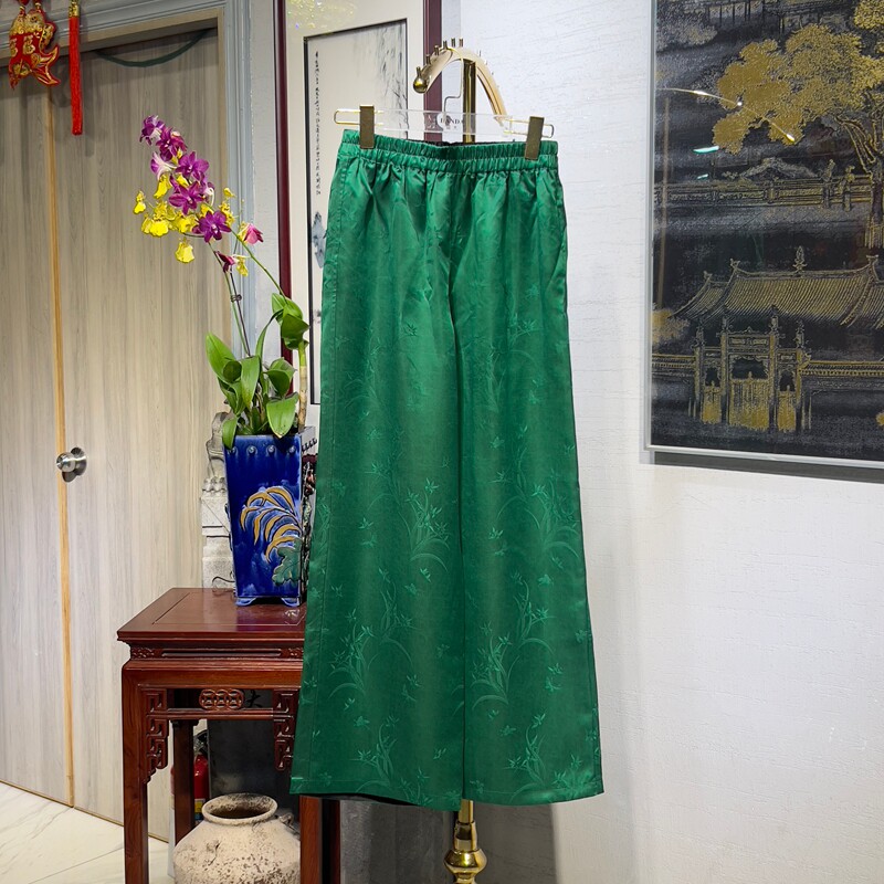 蓝大松紧腰绿色直筒显瘦