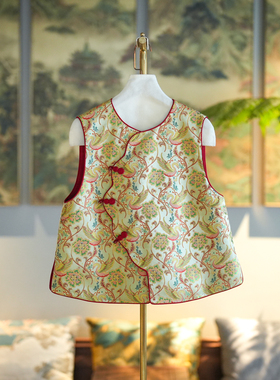 蓝大原创女装宫廷风金色圆领无袖桑蚕丝大码百搭国朝马甲7397