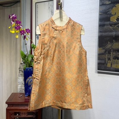 蓝大桑蚕丝2025夏无袖宋锦上衣