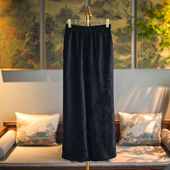 蓝大原创女装 5565 日通勤百搭黑色显瘦松紧腰直筒阔腿桑蚕丝长裤