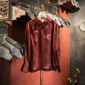 真丝香云纱上衣5677 红色盘扣蝶恋花宽松长袖 蓝大原创女装 新中式