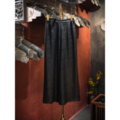 5625 简约黑色松紧腰真丝香云纱显瘦阔腿长裤 蓝大原创女装 新中式