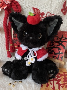 猫咪KUKI新年玩偶春节衣服黑色德文卷毛猫围巾情侣礼物 小红书爆款