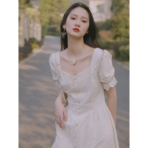 Юбка, белое платье, коллекция 2023, городской стиль, французский стиль, квадратный вырез