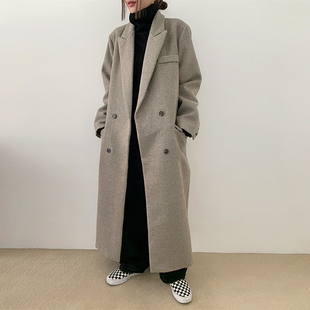 呢子大衣女秋冬2023新长款过膝到脚踝韩系高级感灰色加厚毛呢外套