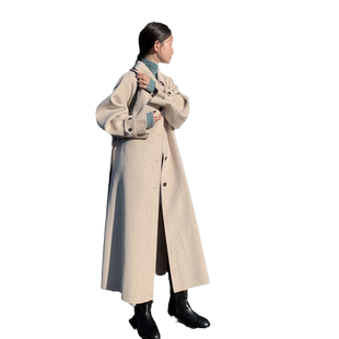 高个子毛呢外套大衣女装2022秋冬燕麦色高级感长款大衣森系