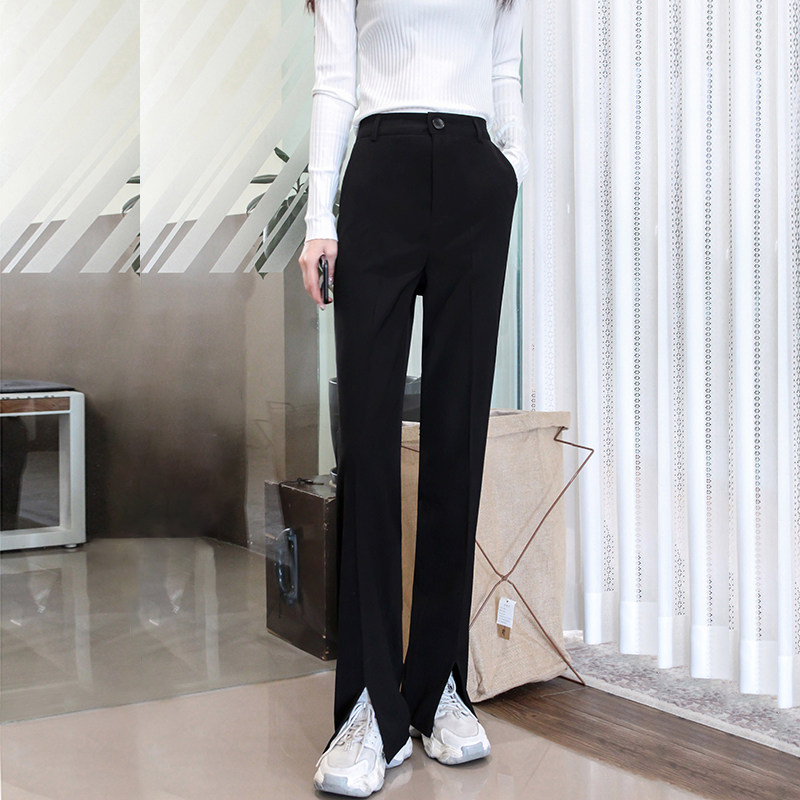 开衩阔腿裤女2021春秋新款高腰直筒韩版拖地长裤宽松显瘦西装裤黑|ruв категории Женская одежда, брюки, брюки - от Buy2taobao.com для оказания профессиональной услуги покупки агента Taobao