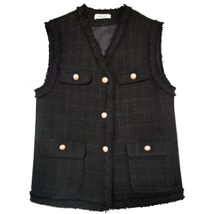 香风小马甲女2023春季新款韩版显瘦宽松马夹外套黑色编织上衣工装