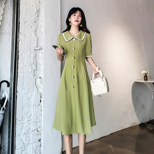 娃娃领气质连衣裙夏2022新款夏季法式桔梗气质收腰显瘦裙子女神范