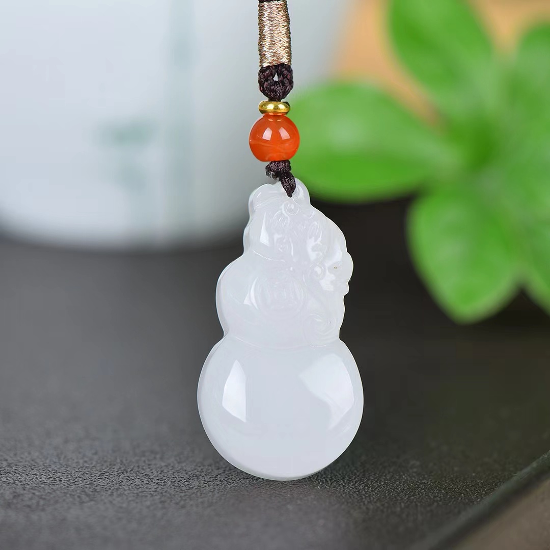 新疆金丝白玉葫芦吊坠 男女款福禄项链挂件玉石玉坠羊脂白
