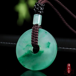 非洲翠平安扣吊坠方边款 冰飘花天然独龙玉项坠挂件非州翡项链