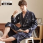 Áo ngủ nam mùa xuân và mùa thu dài tay cotton dài Nhật Bản áo choàng nam mùa thu XL áo choàng tắm giản dị - Night Robe áo khoác ngủ